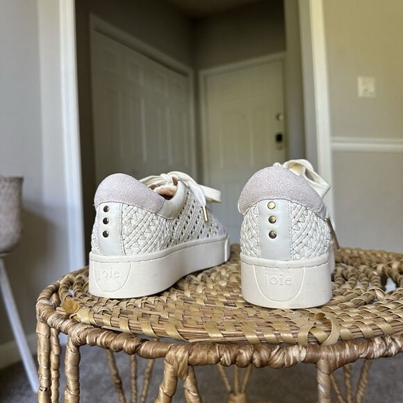 Joie Handan WHITE Woven Leather Platform Lace-Up Sneakers EU 37.5 US 7.5 - Picture 3 of 16